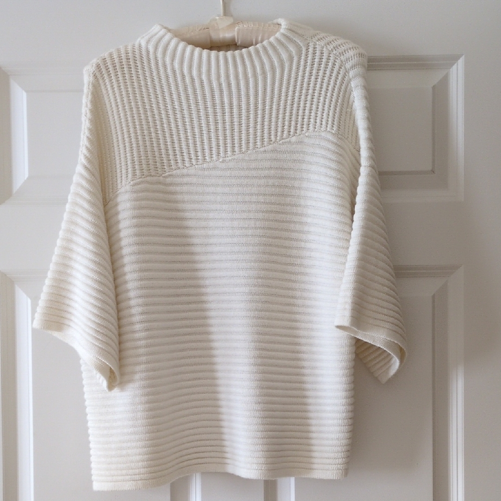 Chicos Cowl Funnel Neck Sweater Short Sleeve Knit Dropped Shoulders M